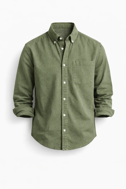 Heren Overhemd Lange Mouw met Button-down Kraag en Borstzak