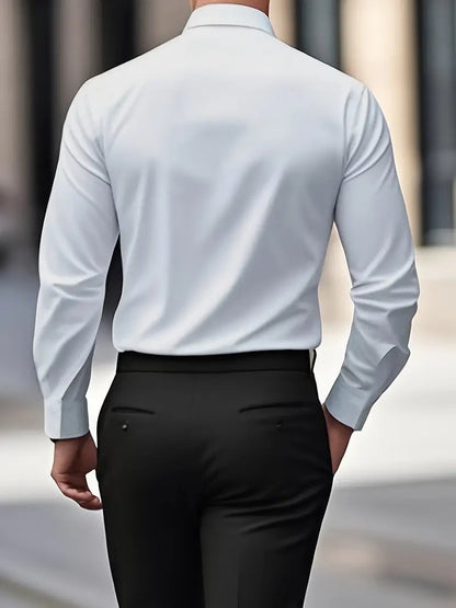 Heren Overhemd Lange Mouw met Klassieke Kraag en Slim Fit
