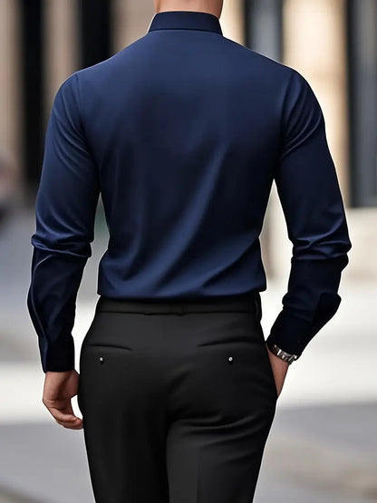 Heren Overhemd Lange Mouw met Klassieke Kraag en Slim Fit