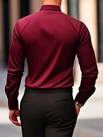 Heren Overhemd Lange Mouw met Klassieke Kraag en Slim Fit