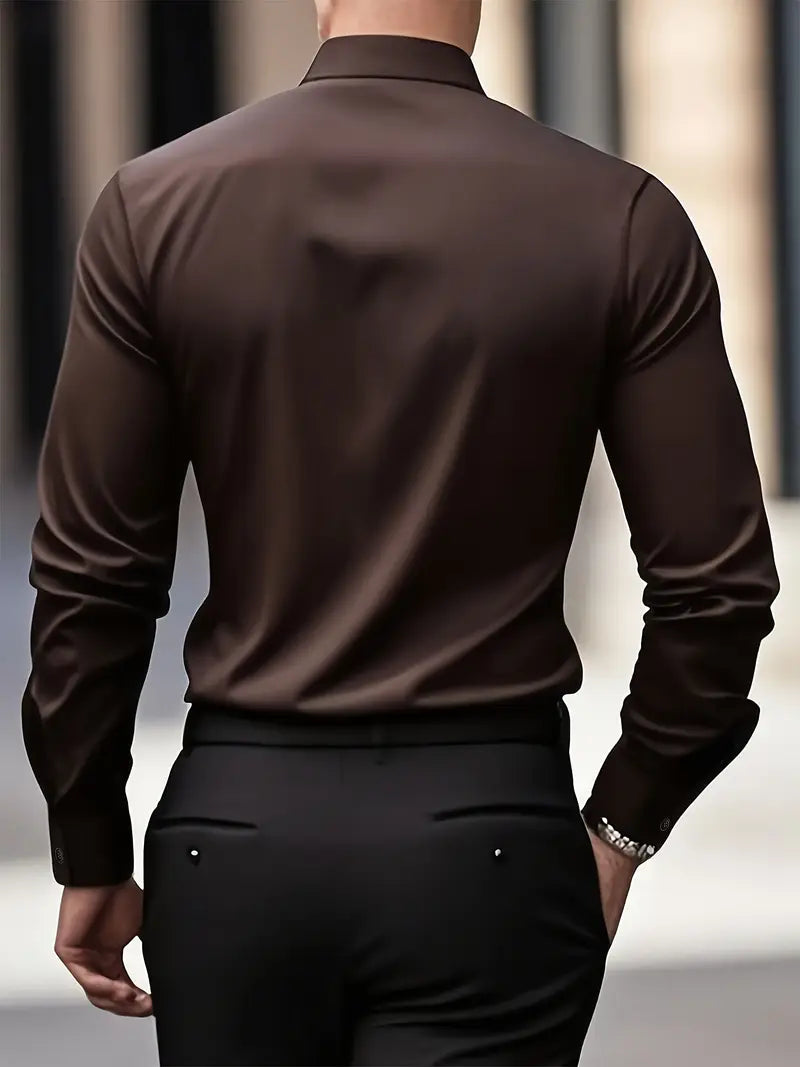 Heren Overhemd Lange Mouw met Klassieke Kraag en Slim Fit