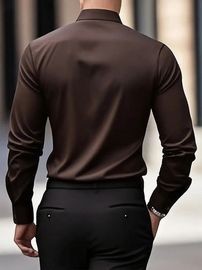 Heren Overhemd Lange Mouw met Klassieke Kraag en Slim Fit