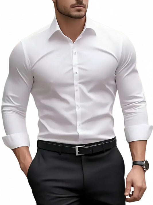 Heren Overhemd Lange Mouw met Klassieke Kraag en Slim Fit