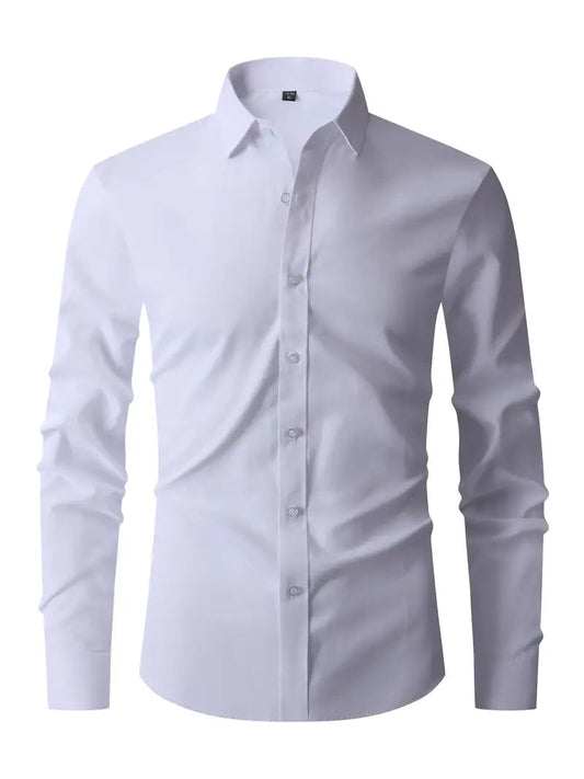Heren Overhemd Lange Mouw met Klassieke Kraag en Slim Fit Wit
