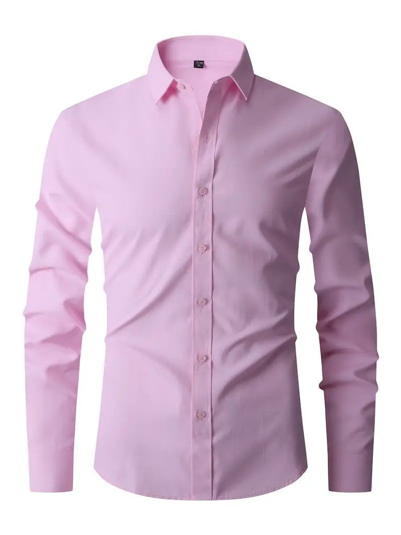 Heren Overhemd Lange Mouw met Klassieke Kraag en Slim Fit Roze