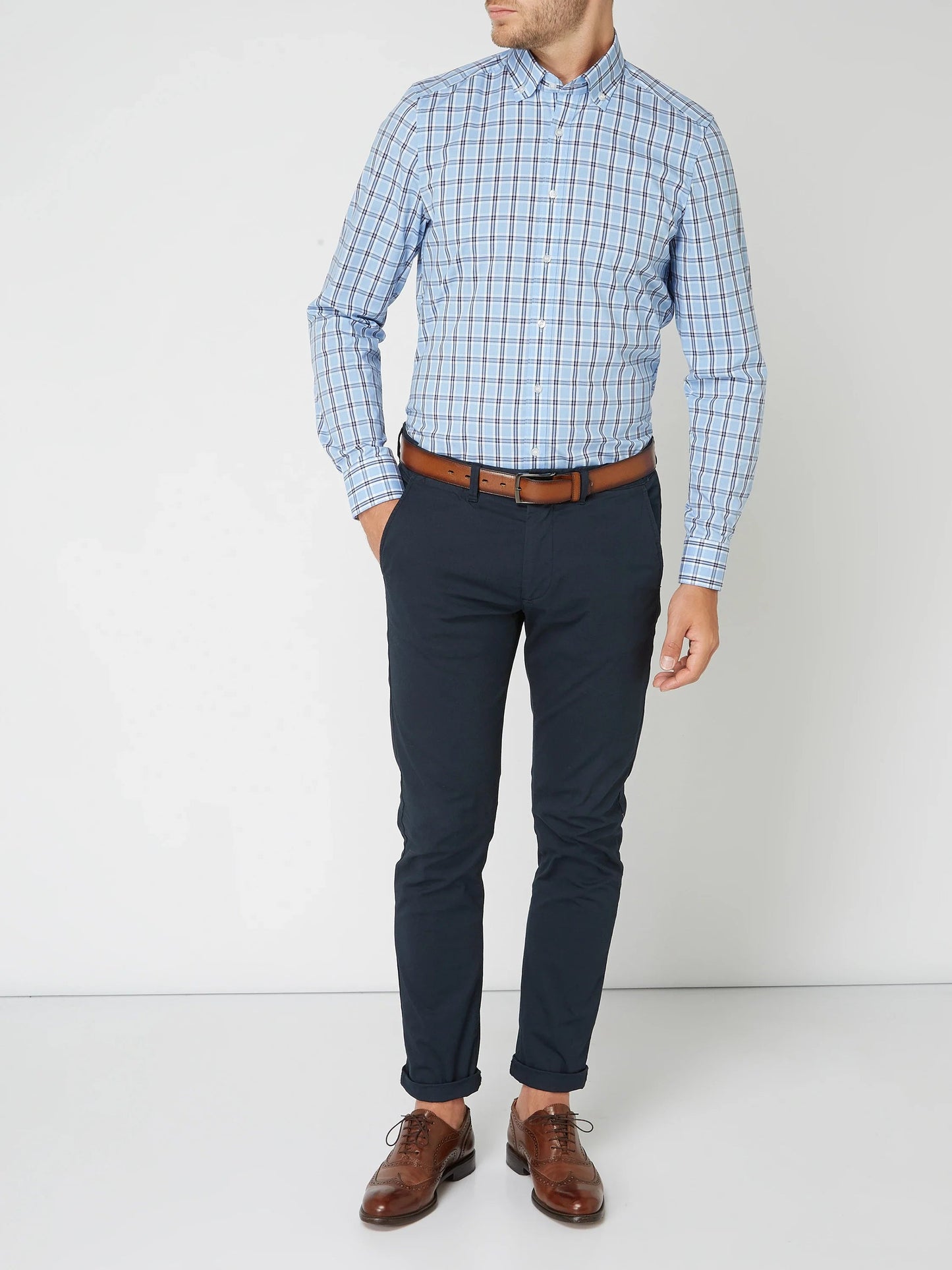 Heren Overhemd Lange Mouw met Ruitpatroon en Button-down Kraag