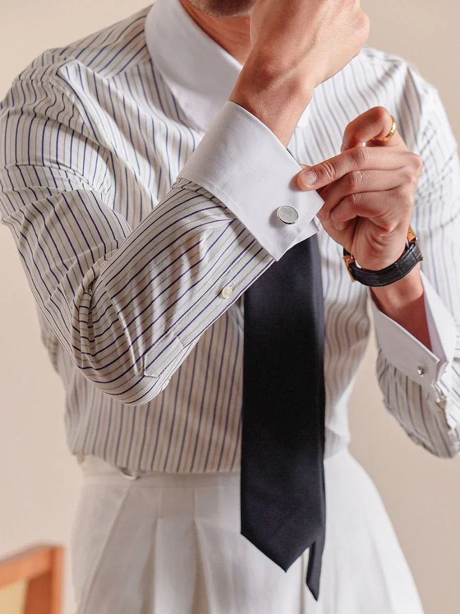 Heren Overhemd Lange Mouw met Streepdesign en French Cuffs