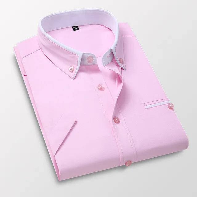 Heren Overhemd met Korte Mouwen en Dubbele Kraag Roze