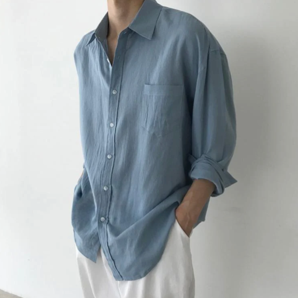 Heren Oversized Shirt met Lange Mouwen en Borstzakje