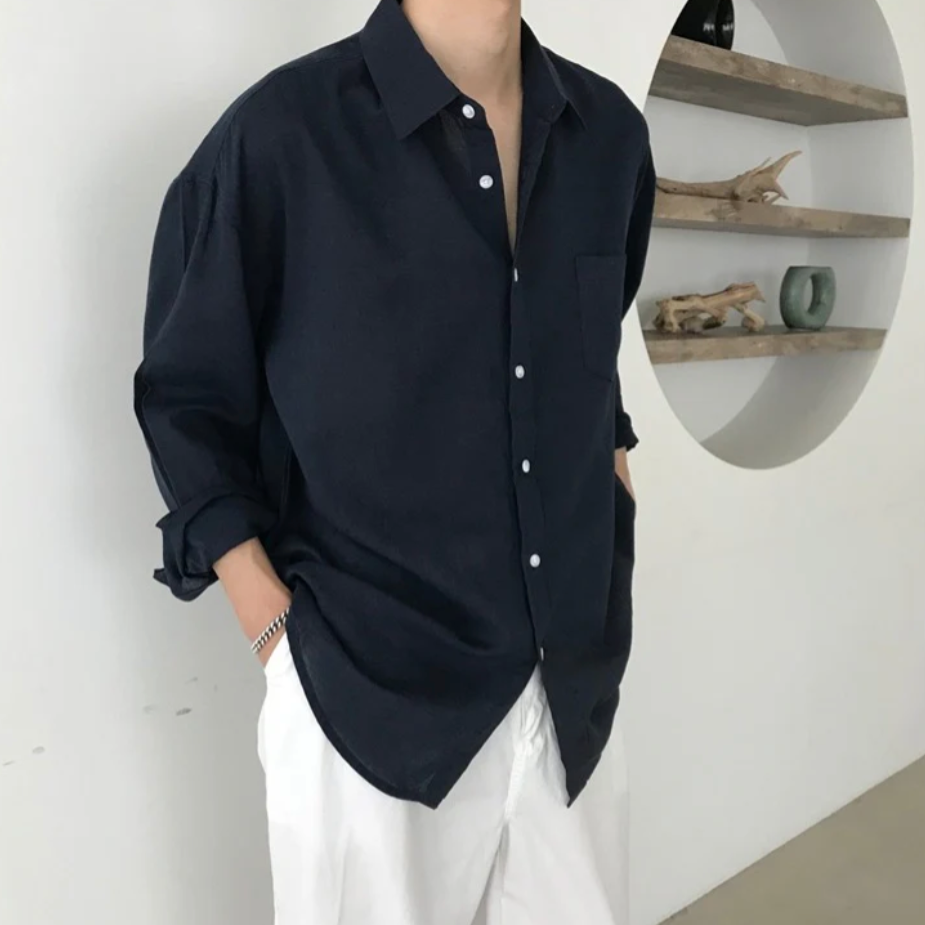 Heren Oversized Shirt met Lange Mouwen en Borstzakje