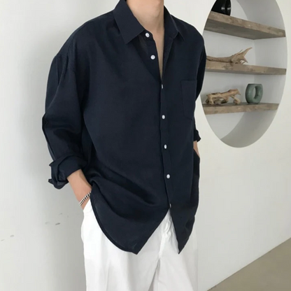 Heren Oversized Shirt met Lange Mouwen en Borstzakje