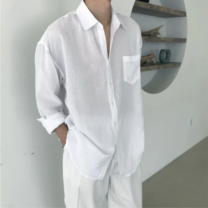 Heren Oversized Shirt met Lange Mouwen en Borstzakje