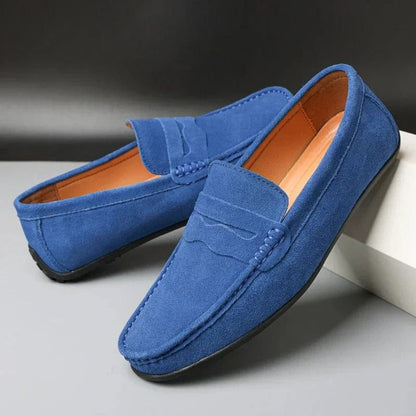 Heren Penny Loafers Slip-on met Mocassin Neus en Antislipzool Blauw