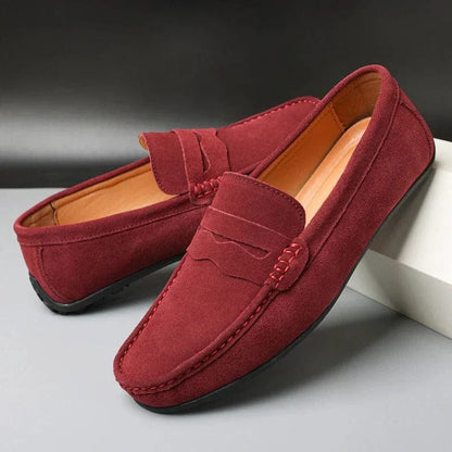 Heren Penny Loafers Slip-on met Mocassin Neus en Antislipzool Rood