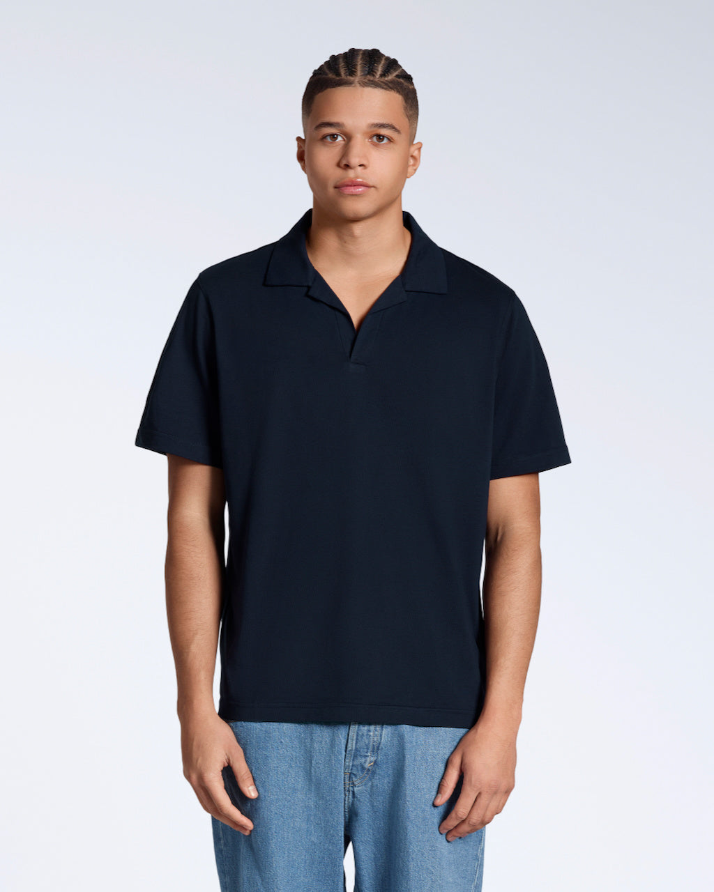 Heren Polo Korte Mouw met Open Kraag en Relaxed Fit Marine