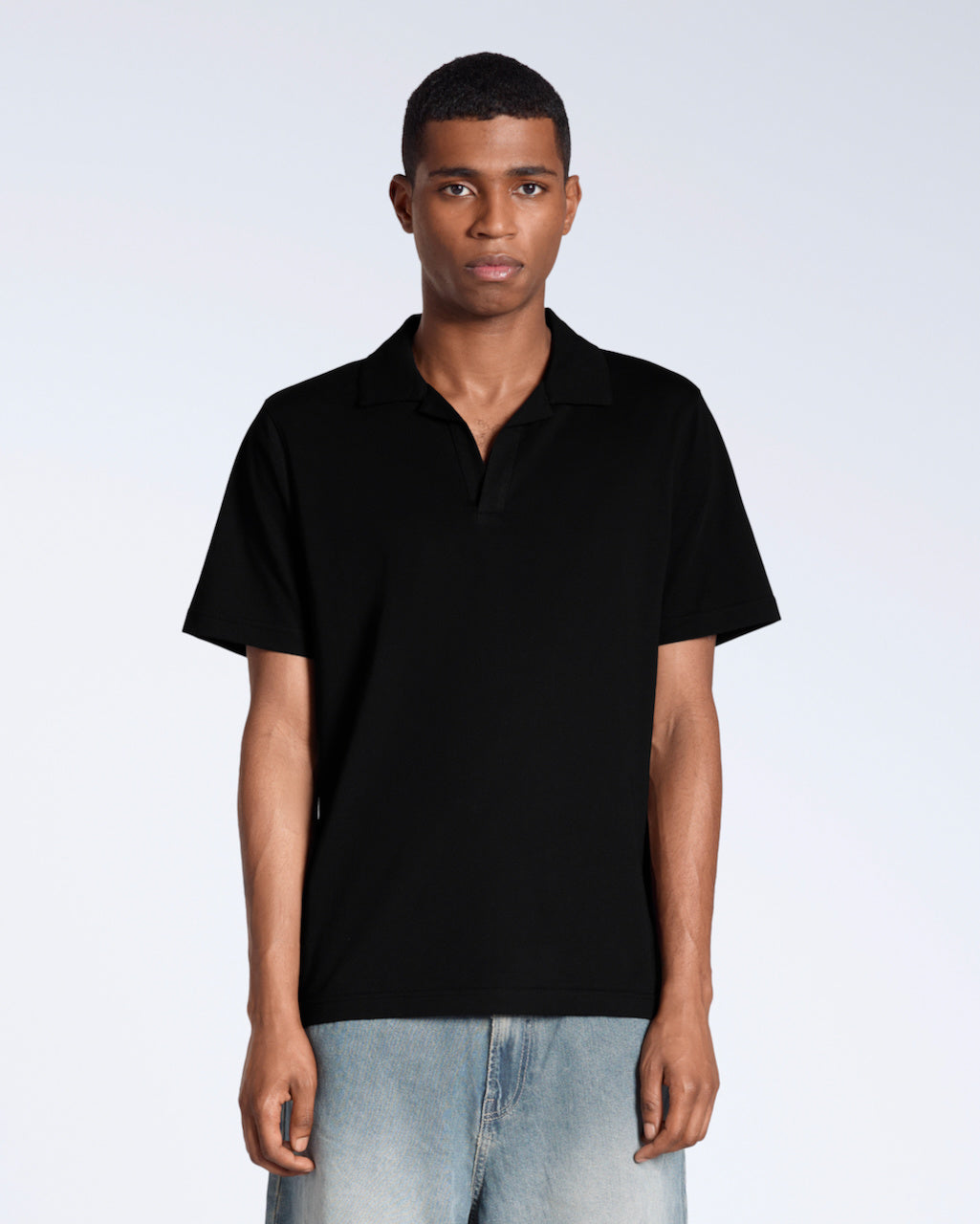 Heren Polo Korte Mouw met Open Kraag en Relaxed Fit Zwart