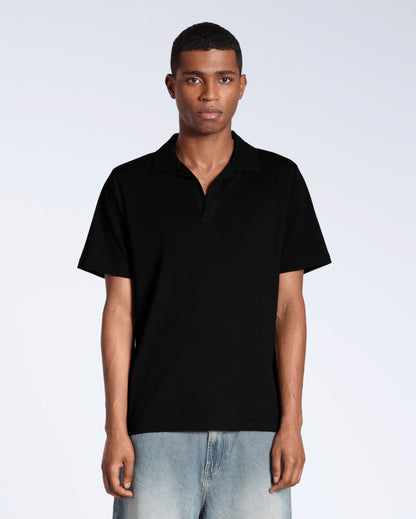 Heren Polo Korte Mouw met Open Kraag en Relaxed Fit Zwart