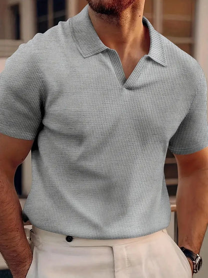 Heren Polo Korte Mouw met Open Kraag en Slim Fit Grijs