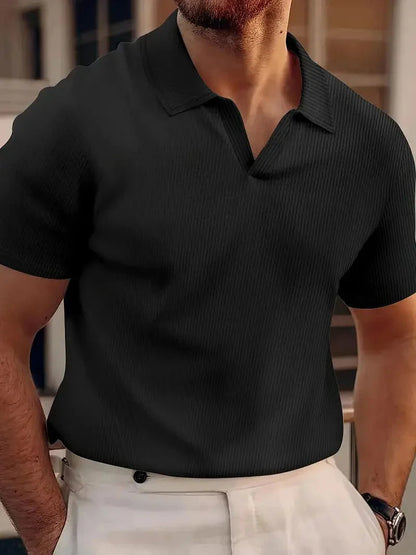 Heren Polo Korte Mouw met Open Kraag en Slim Fit Zwart