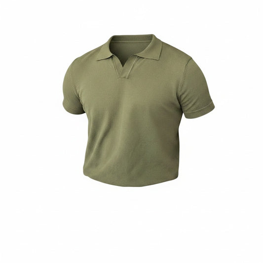 Heren Polo Korte Mouw met Open V-hals en Slim Fit