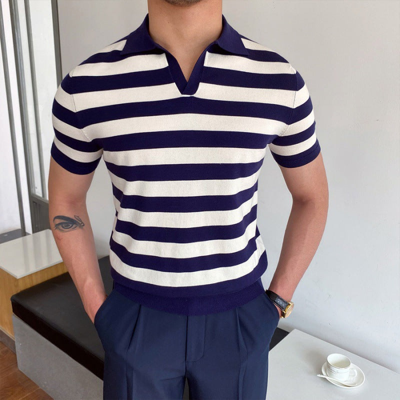 Heren Polo Korte Mouw met Open V-hals en Slim Fit