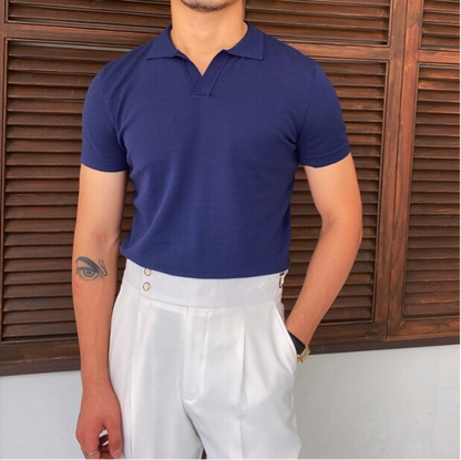 Heren Polo Korte Mouw met Open V-hals en Slim Fit