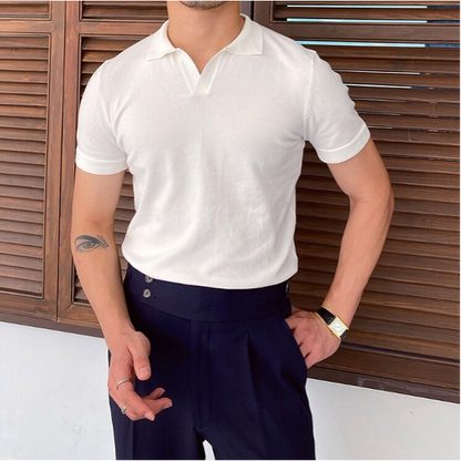 Heren Polo Korte Mouw met Open V-hals en Slim Fit