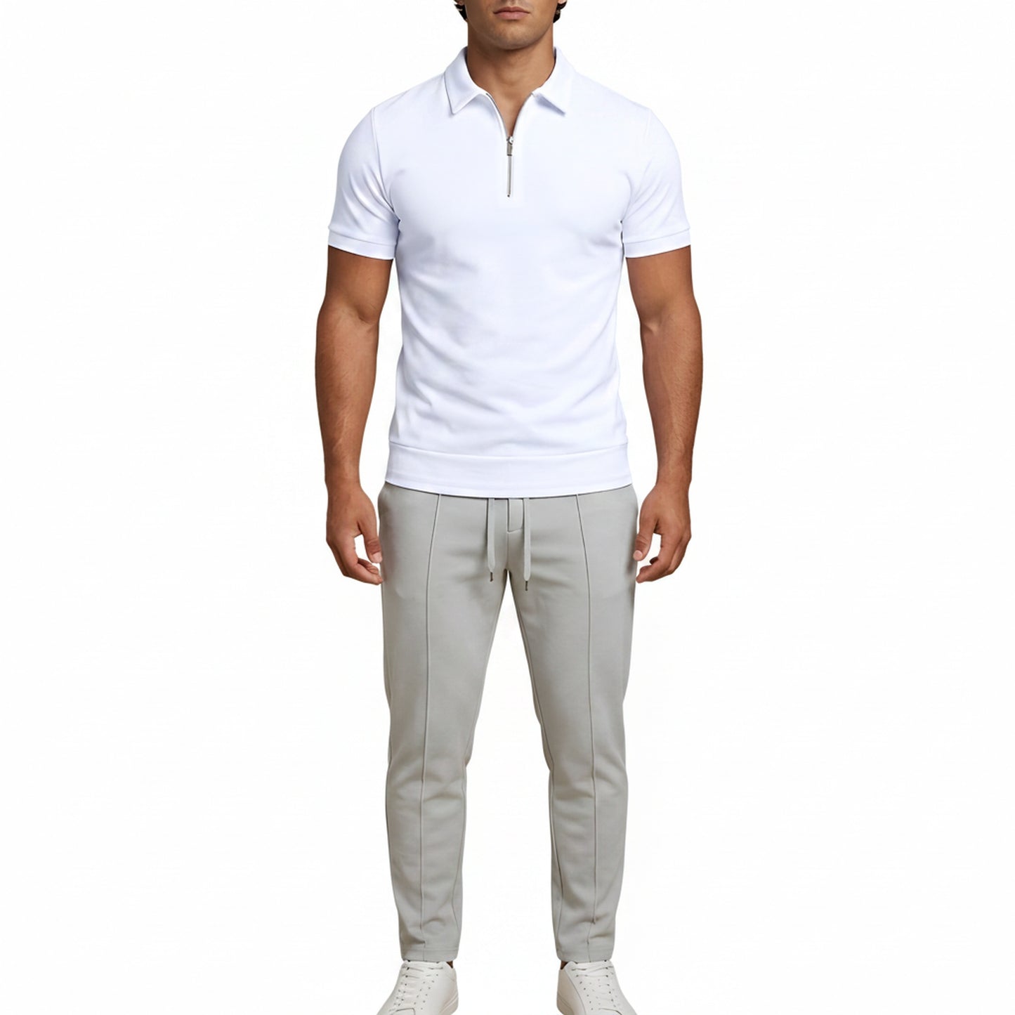 Heren Polo Korte Mouw met Rits en Slim Fit Kraag