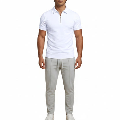 Heren Polo Korte Mouw met Rits en Slim Fit Kraag