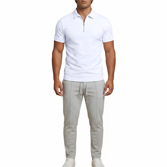 Heren Polo Korte Mouw met Rits en Slim Fit Kraag