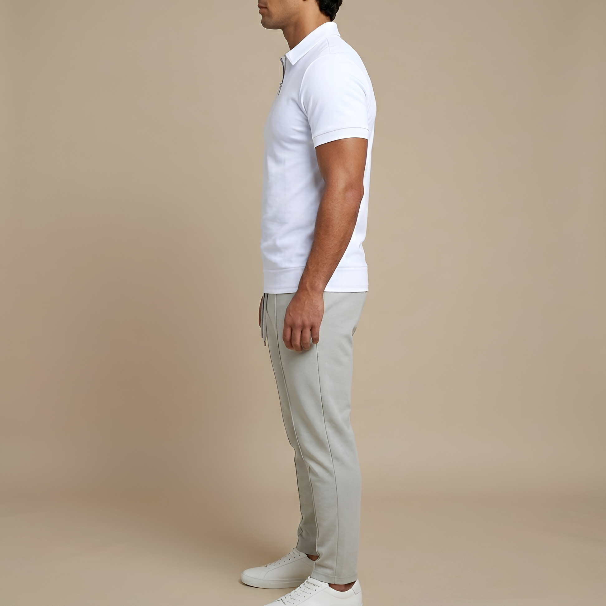 Heren Polo Korte Mouw met Rits en Slim Fit Kraag
