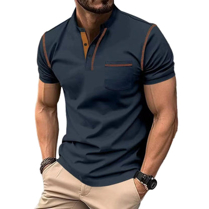 Heren polo Korte Mouw met Staande Kraag en Contrastdetails Blauw
