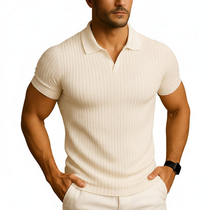 Heren Polo met Korte Mouw, Open V-hals en Slim Fit