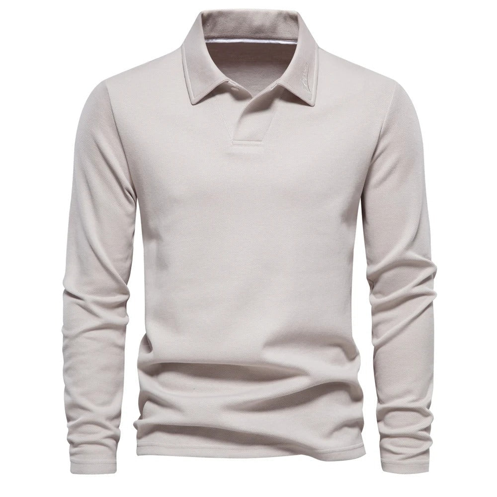 Heren Poloshirt met Lange Mouwen Gebroken Wit