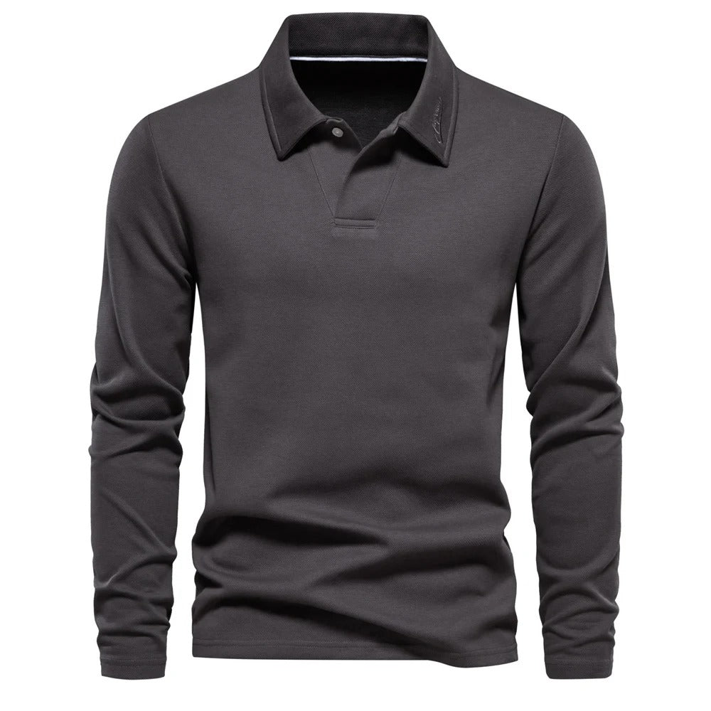 Heren Poloshirt met Lange Mouwen Donkergrijs