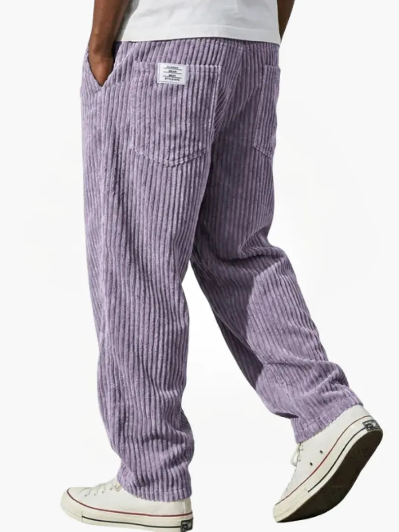 Heren Ribbroek met Elastische Tailleband en Steekzakken Paars
