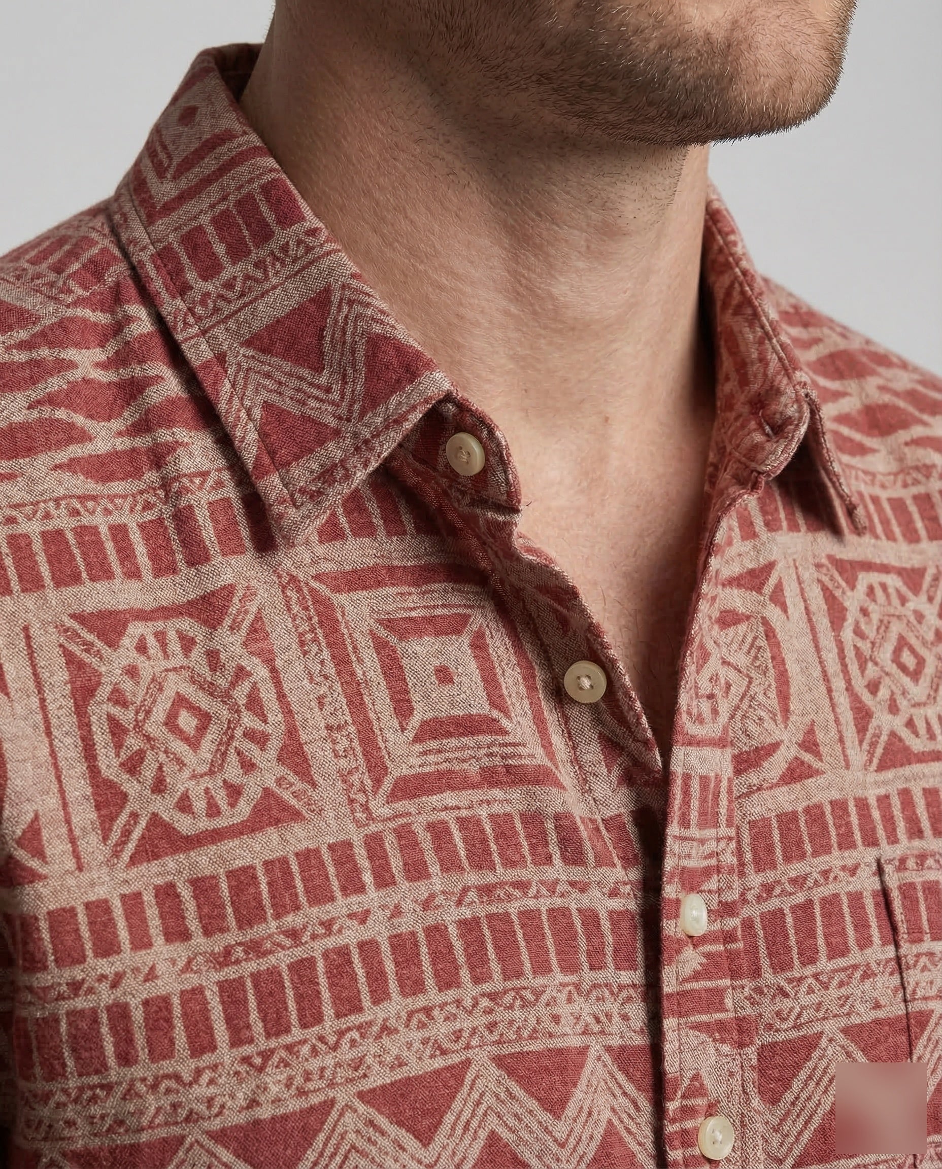 Heren Shirt Korte Mouw met Etnisch Patroon en Klassieke Kraag
