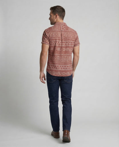 Heren Shirt Korte Mouw met Etnisch Patroon en Klassieke Kraag