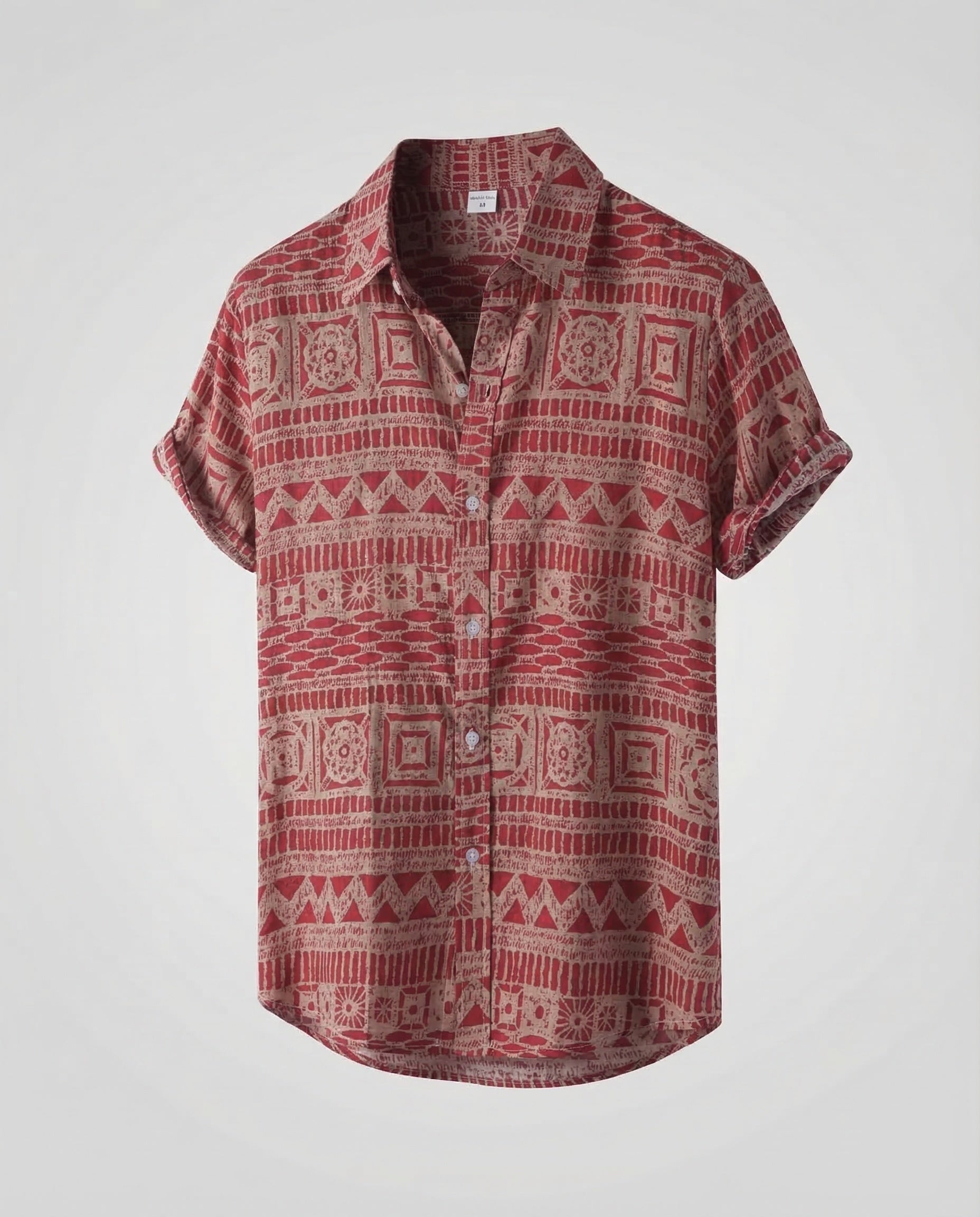 Heren Shirt Korte Mouw met Etnisch Patroon en Klassieke Kraag