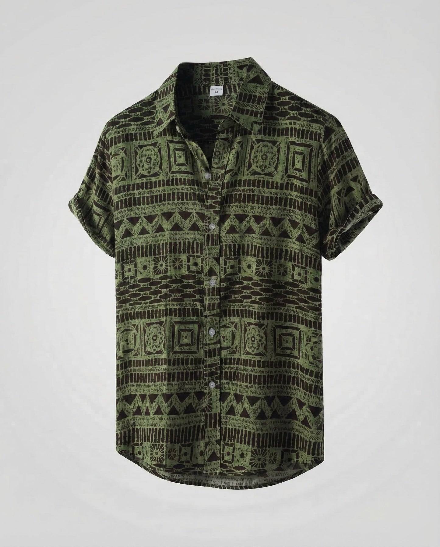Heren Shirt Korte Mouw met Etnisch Patroon en Klassieke Kraag