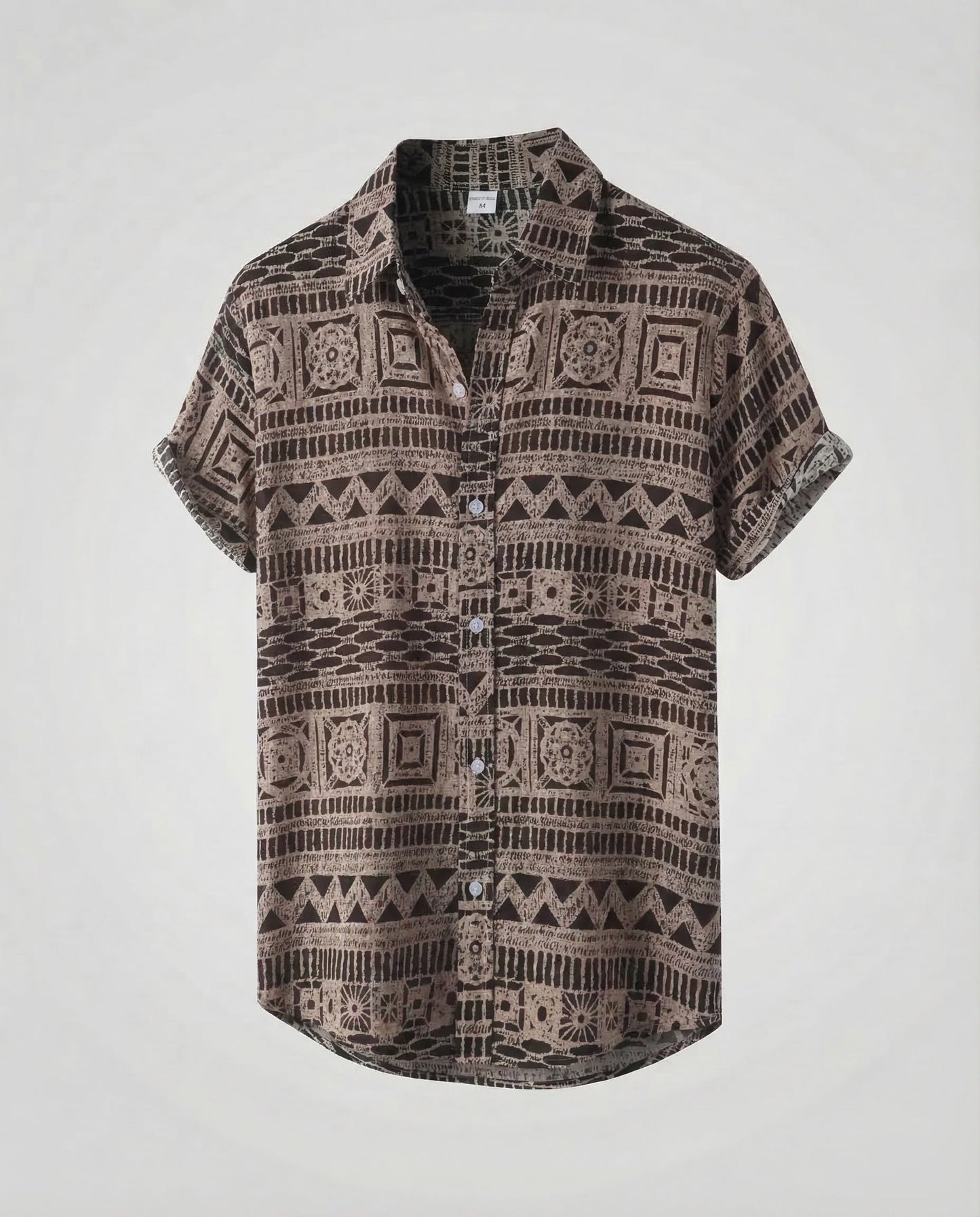 Heren Shirt Korte Mouw met Etnisch Patroon en Klassieke Kraag