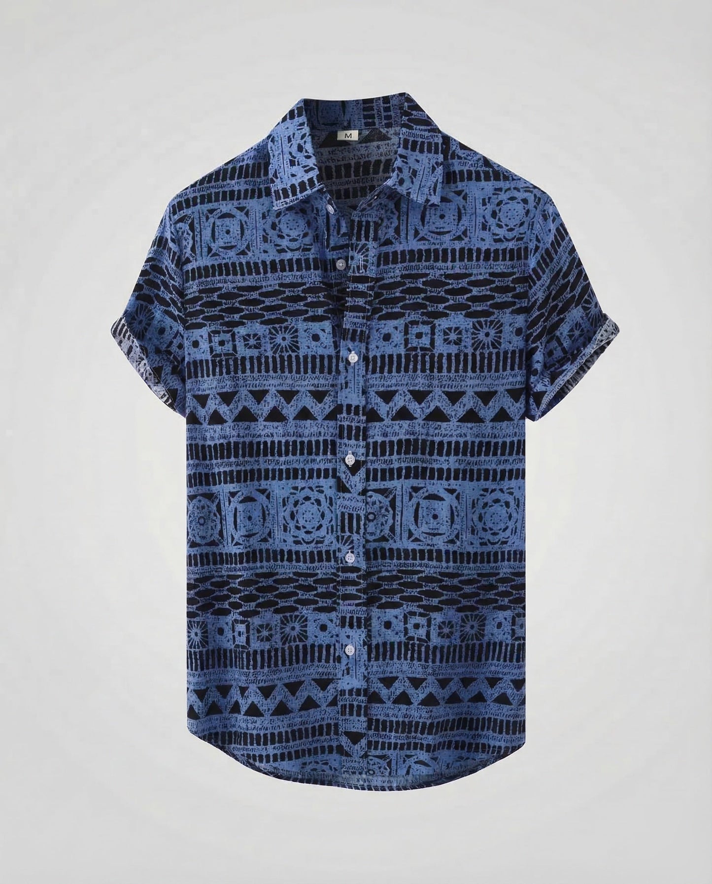 Heren Shirt Korte Mouw met Etnisch Patroon en Klassieke Kraag