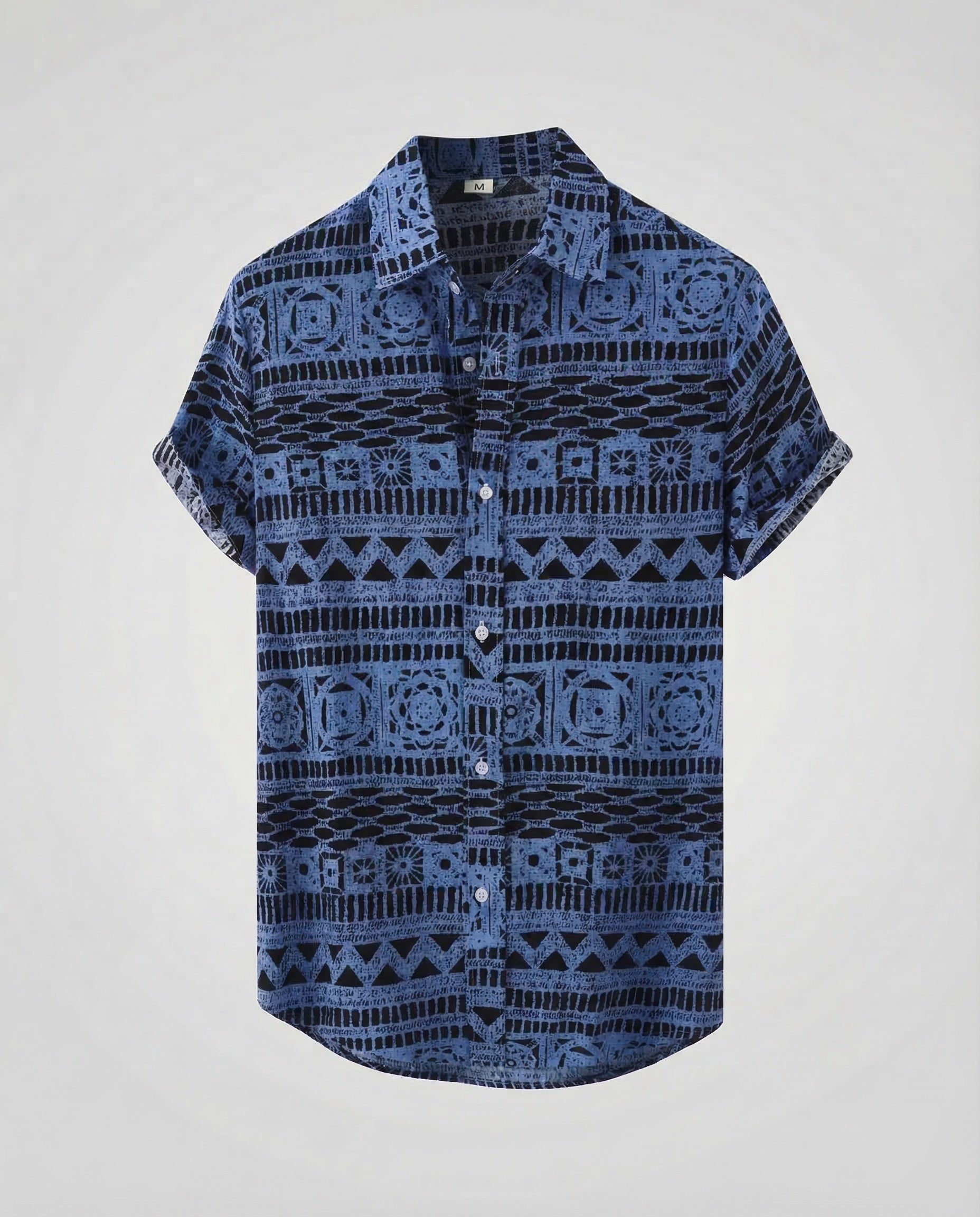 Heren Shirt Korte Mouw met Etnisch Patroon en Klassieke Kraag