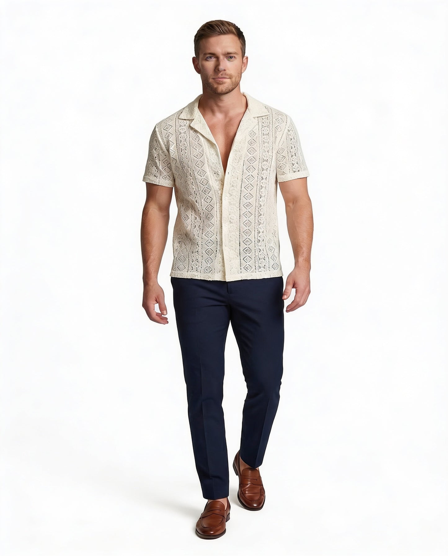 Heren Shirt Korte Mouw met Reverskraag en Doorknoopsluiting