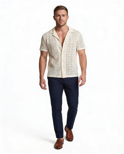 Heren Shirt Korte Mouw met Reverskraag en Doorknoopsluiting
