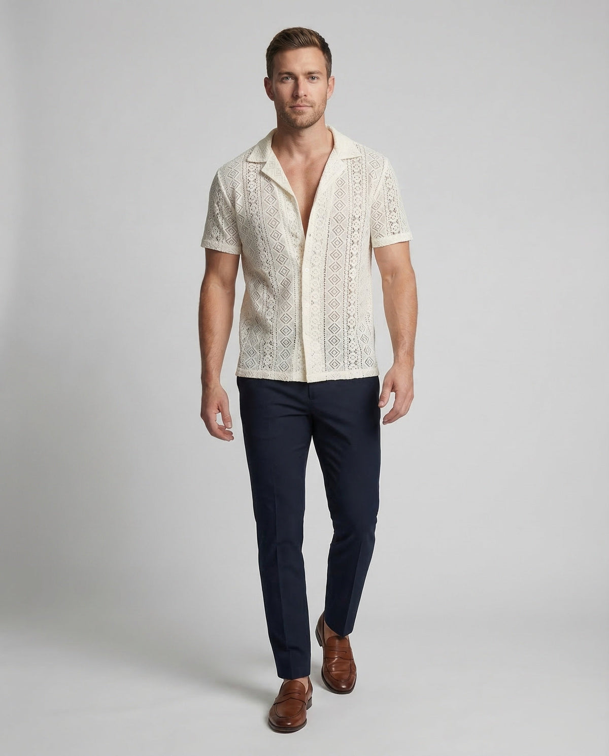 Heren Shirt Korte Mouw met Reverskraag en Doorknoopsluiting
