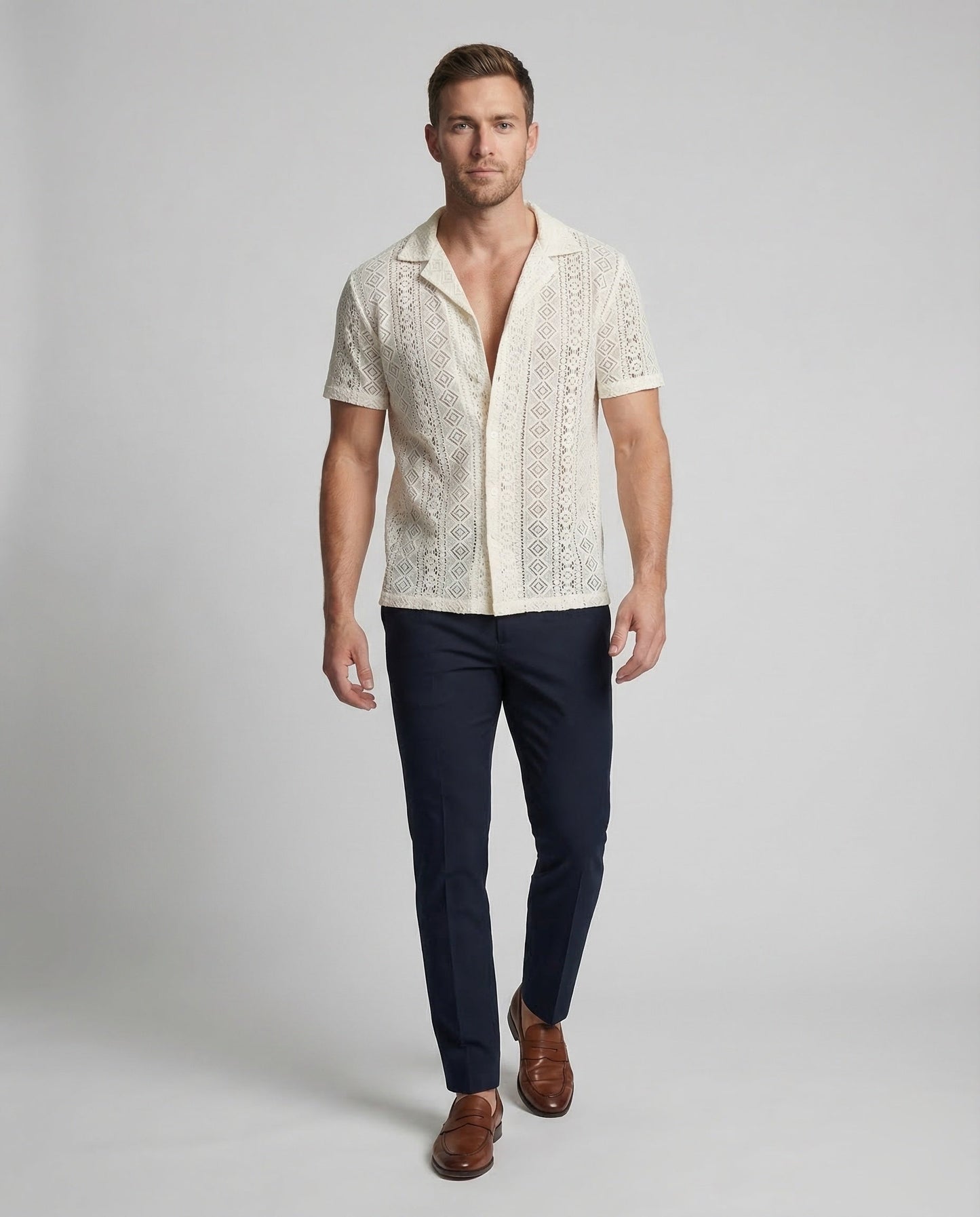Heren Shirt Korte Mouw met Reverskraag en Doorknoopsluiting