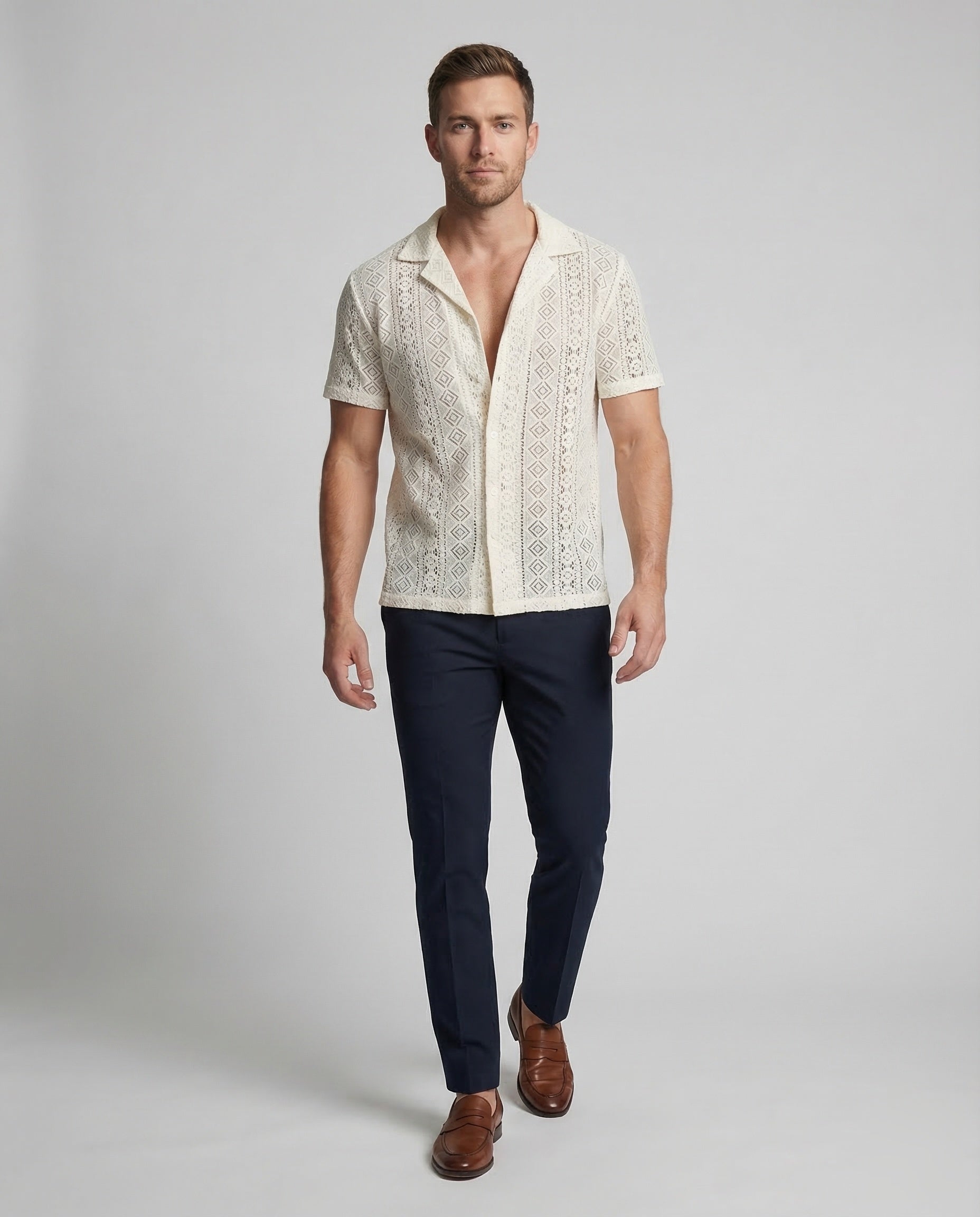 Heren Shirt Korte Mouw met Reverskraag en Doorknoopsluiting