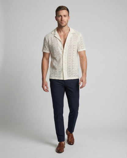 Heren Shirt Korte Mouw met Reverskraag en Doorknoopsluiting