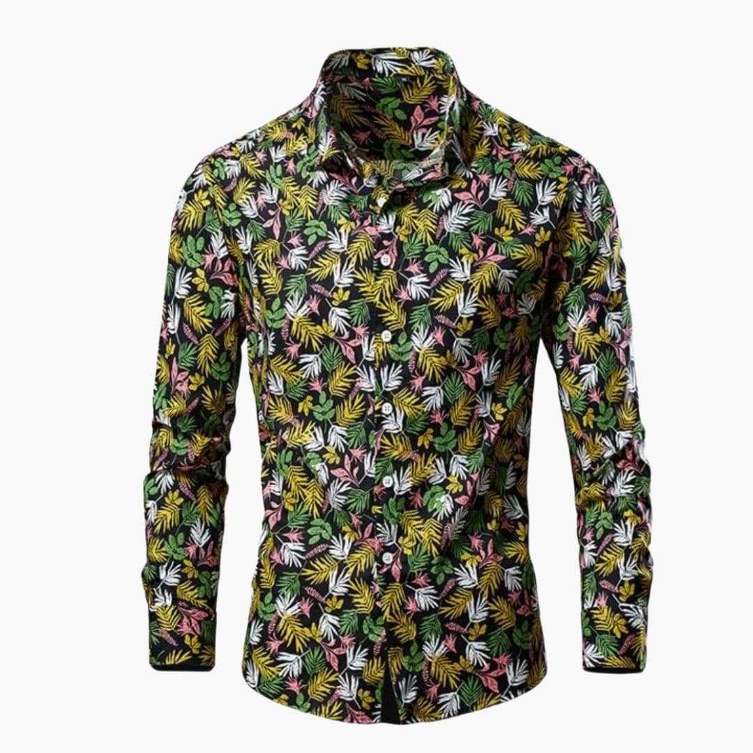 Heren Shirt Lange Mouw met Botanische Print en Klassieke Kraag Groen